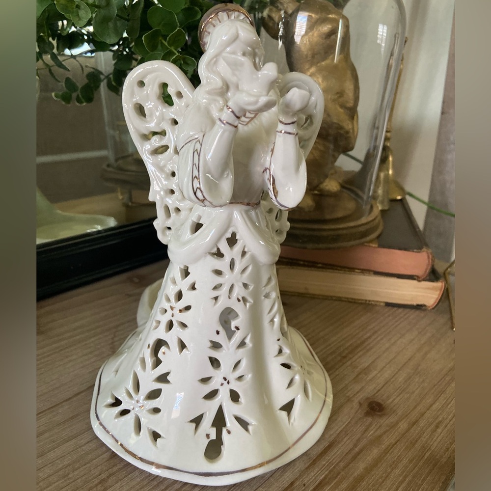 Elegant Porcelain Angel Figurine and Votive Candle Holder